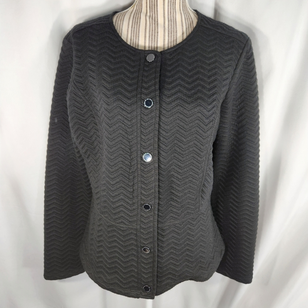 IsaacMizrahiLive Black Snap Front Long Sleeve Collarless Jacket Size Medium